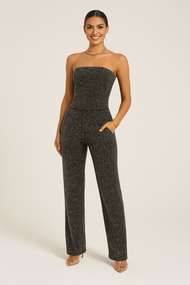 Damen Schulterfreie Pailletten Jumpsuit | Stilvoll