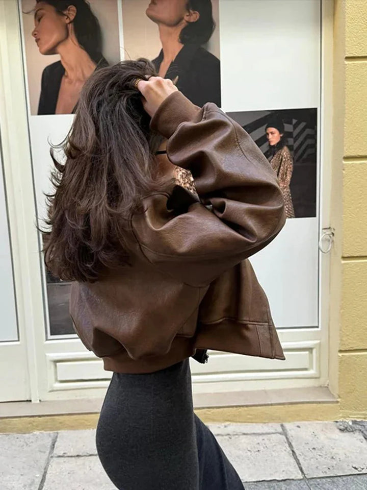 Kurz Geschnittene Lederjacke Für Damen | Langarm