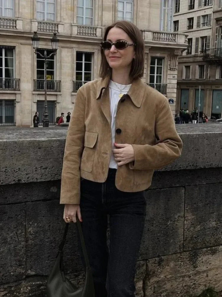 Damen Jacke Aus Wildleder Mit Knöpfen | Langarm
