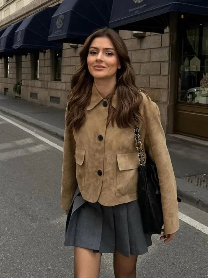Damen Jacke Aus Wildleder Mit Knöpfen | Langarm