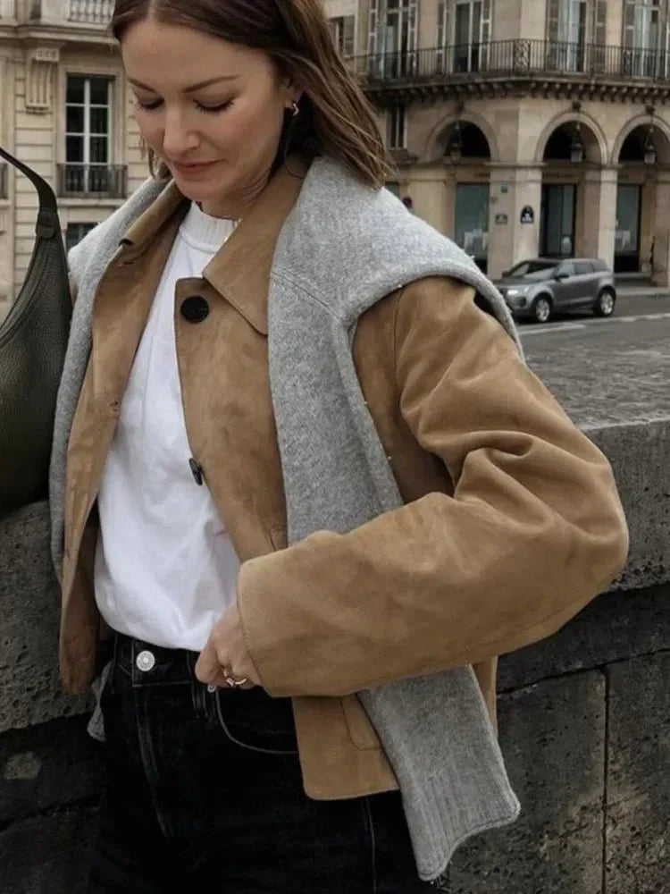 Damen Jacke Aus Wildleder Mit Knöpfen | Langarm