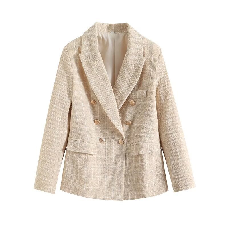 Lässiger Zweireihiger Tweed-blazer Für Damen | Langarm