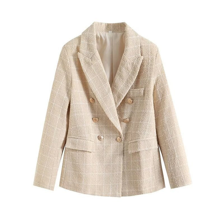 Lässiger Zweireihiger Tweed-blazer Für Damen | Langarm