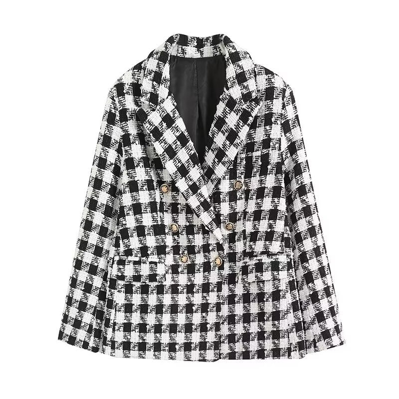 Lässiger Zweireihiger Tweed-blazer Für Damen | Langarm