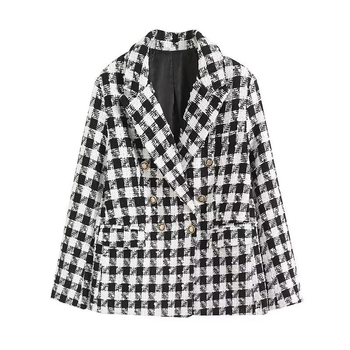 Lässiger Zweireihiger Tweed-blazer Für Damen | Langarm