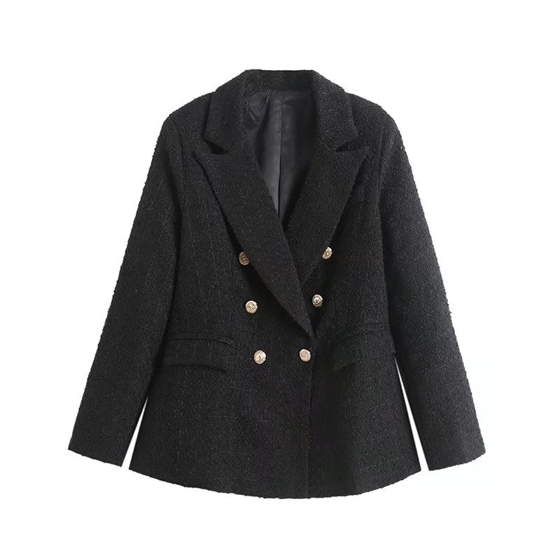 Lässiger Zweireihiger Tweed-blazer Für Damen | Langarm