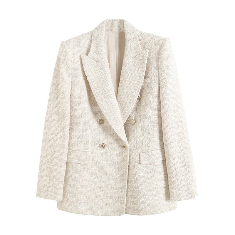 Lässiger Zweireihiger Tweed-blazer Für Damen | Langarm