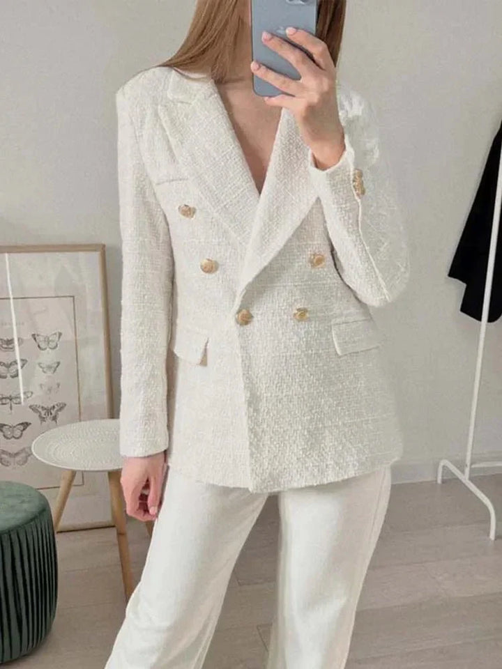 Lässiger Zweireihiger Tweed-blazer Für Damen | Langarm