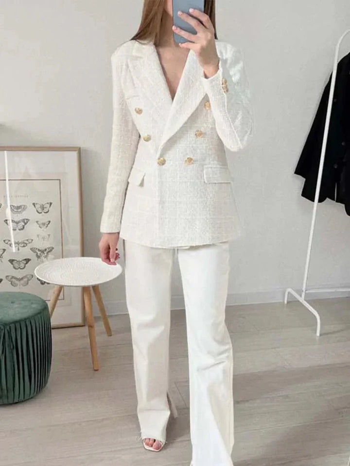 Lässiger Zweireihiger Tweed-blazer Für Damen | Langarm