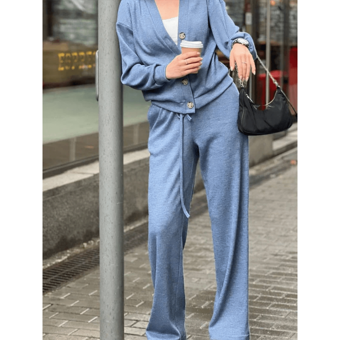 Damen Winter-Set Mit V-Ausschnitt, Strickjacke Und Hose | Vorne Offen
