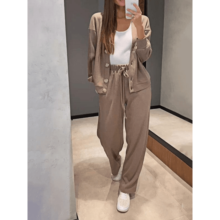 Damen Winter-Set Mit V-Ausschnitt, Strickjacke Und Hose | Vorne Offen