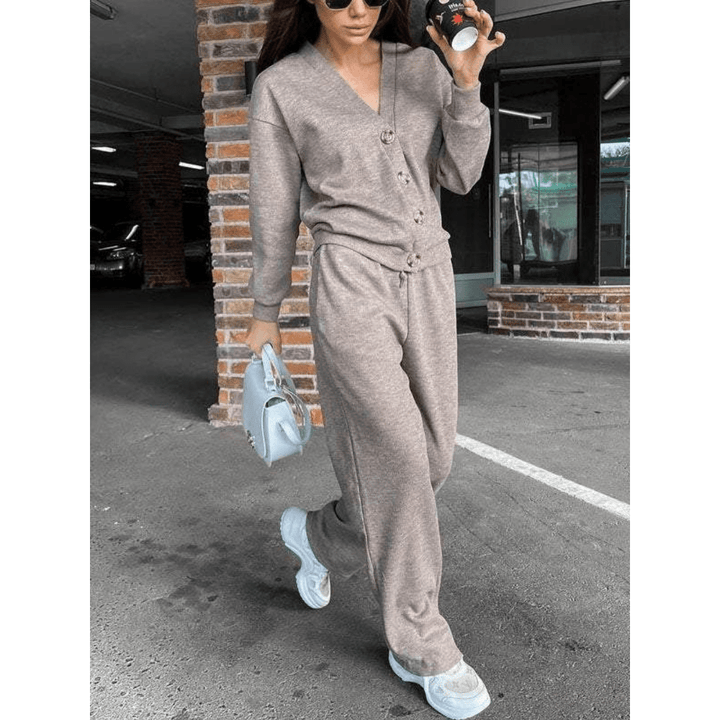 Damen Winter-Set Mit V-Ausschnitt, Strickjacke Und Hose | Vorne Offen