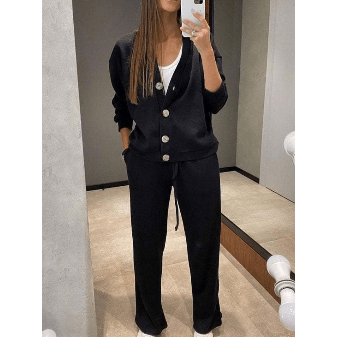 Damen Winter-Set Mit V-Ausschnitt, Strickjacke Und Hose | Vorne Offen
