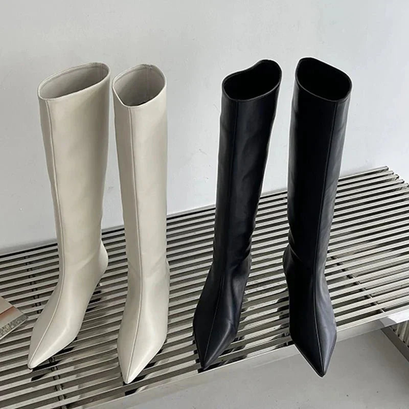 Hohe Stiefel Mit Spitzer Zehenpartie | Knielang