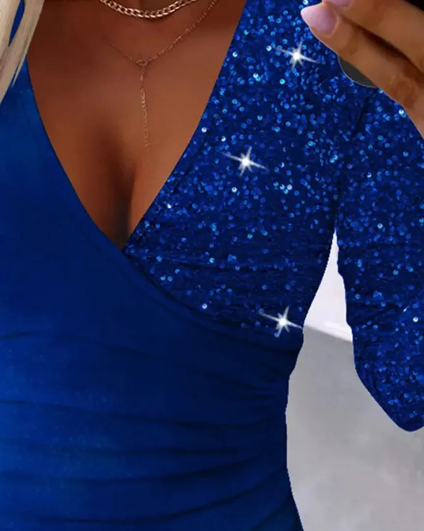Glitzerndes Shirt Mit V-ausschnitt Für Damen | Langarm