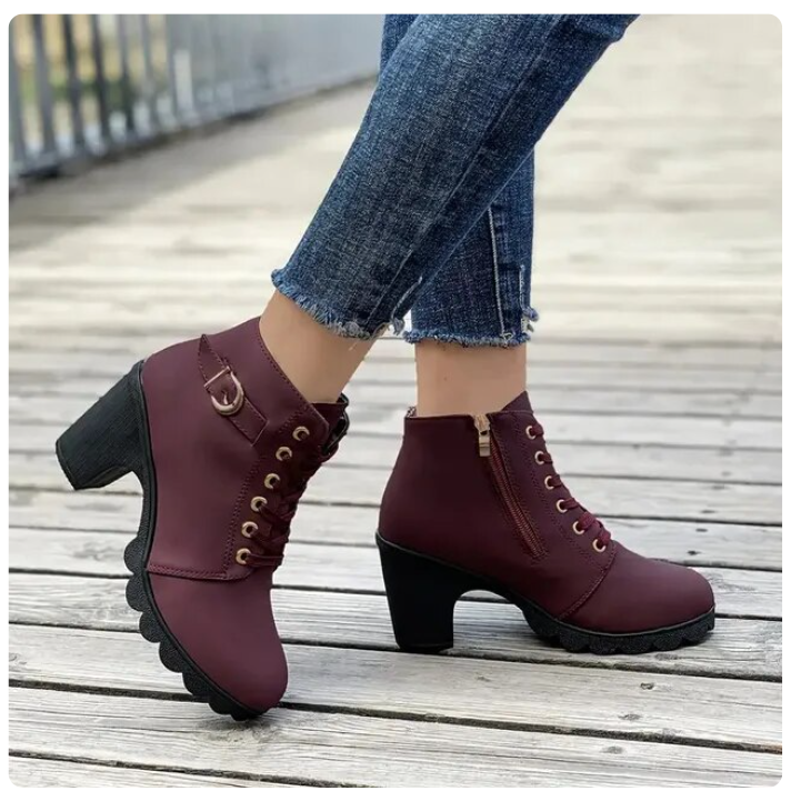 Damen Trendige Stiefeletten Mit Schnürung | Seitlichem Reißverschluss