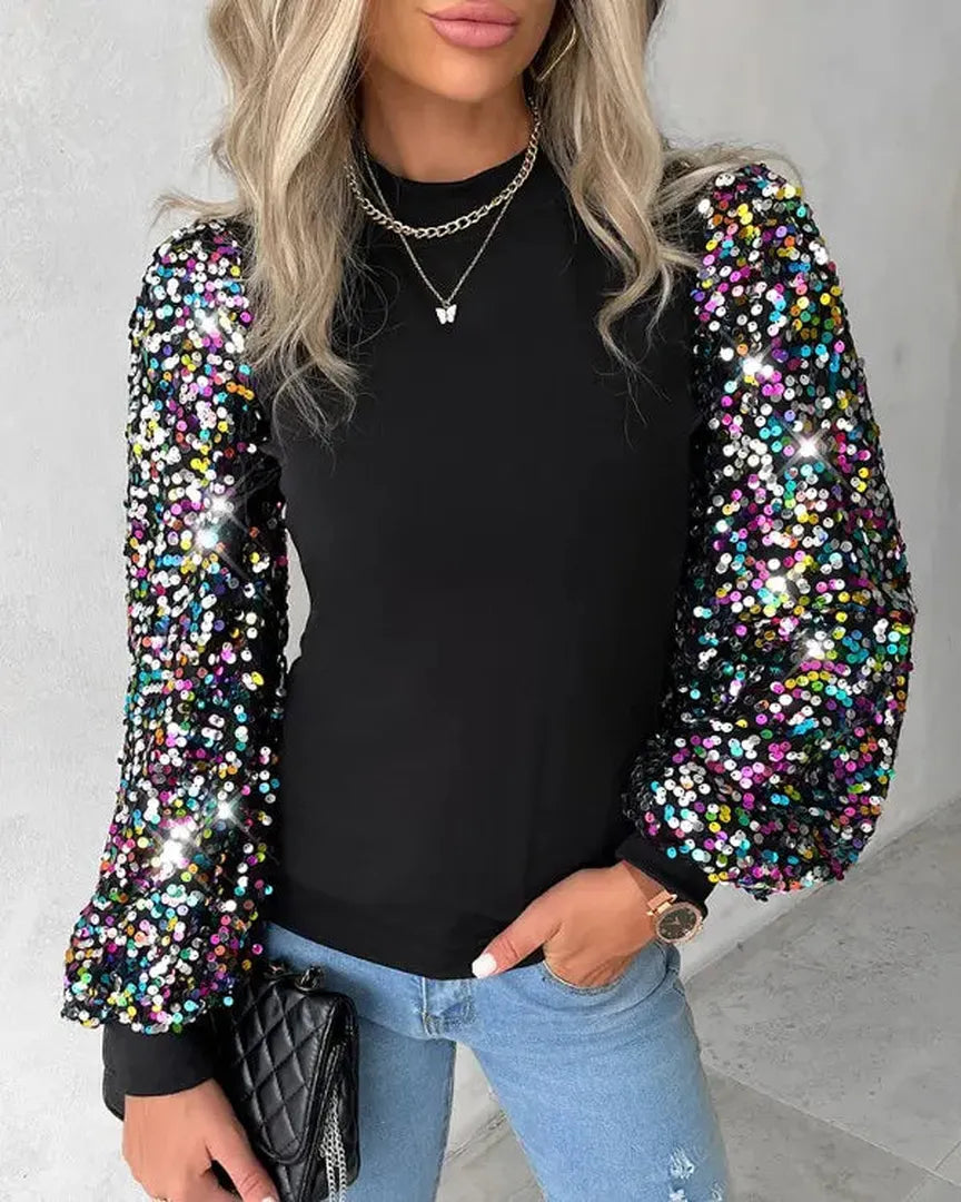Damen-Pullover Mit Pailletten Und Ballonärmeln | Stilvoll