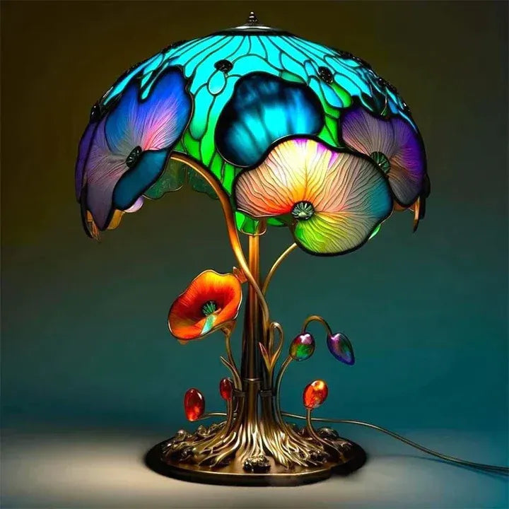 Glas-in-Blei-Lampe – Beruhigendes & Farbintensives Licht im klassischen Stil | Dekorative Tischleuchte für Wohnzimmer & Schlafzimmer