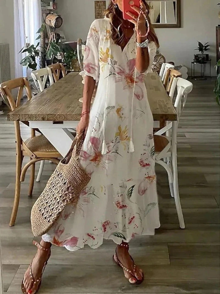 Violett | Bohemian Blumenkleid Für Damen | Maxi