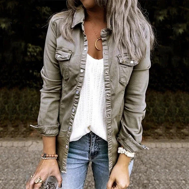 Jeansjacke Mit Fronttaschen Für Frauen | Langarm