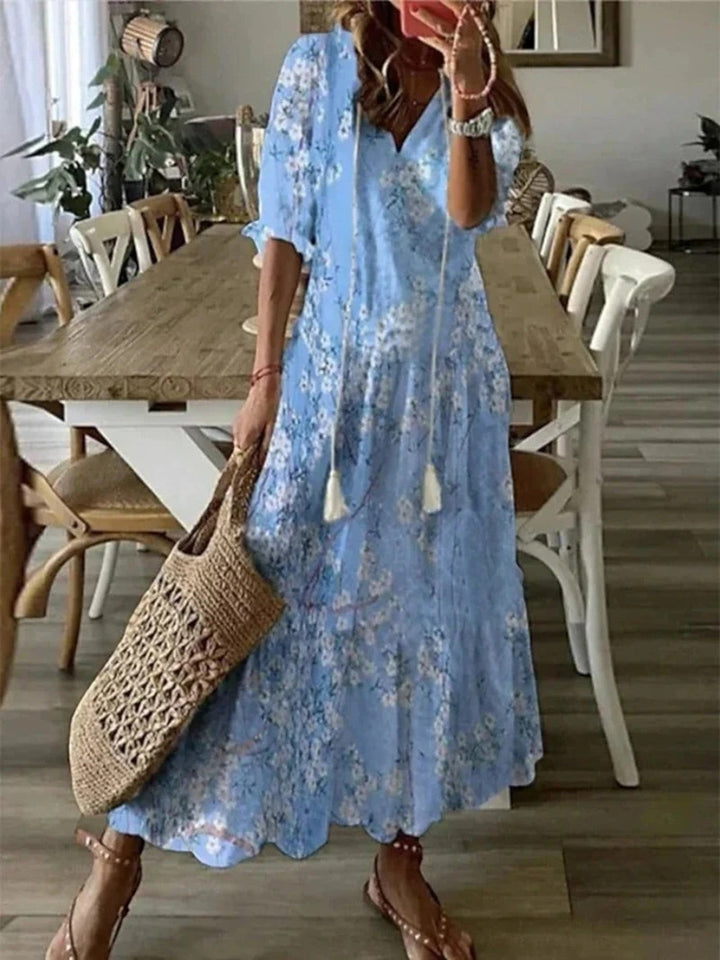 Violett | Bohemian Blumenkleid Für Damen | Maxi