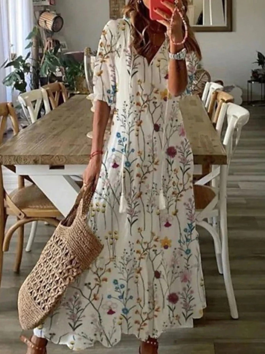 Violett | Bohemian Blumenkleid Für Damen | Maxi