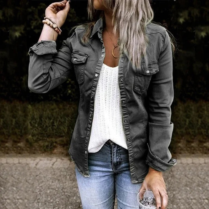 Jeansjacke Mit Fronttaschen Für Frauen | Langarm