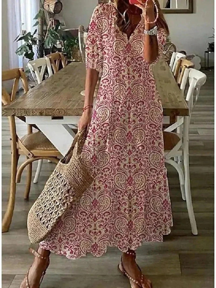 Violett | Bohemian Blumenkleid Für Damen | Maxi