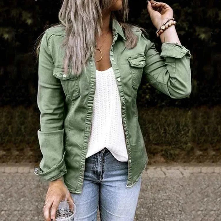 Jeansjacke Mit Fronttaschen Für Frauen | Langarm