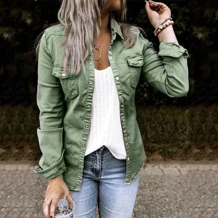 Jeansjacke Mit Fronttaschen Für Frauen | Langarm