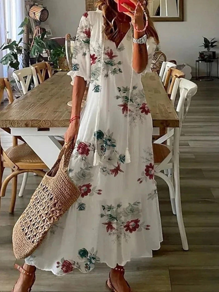 Violett | Bohemian Blumenkleid Für Damen | Maxi
