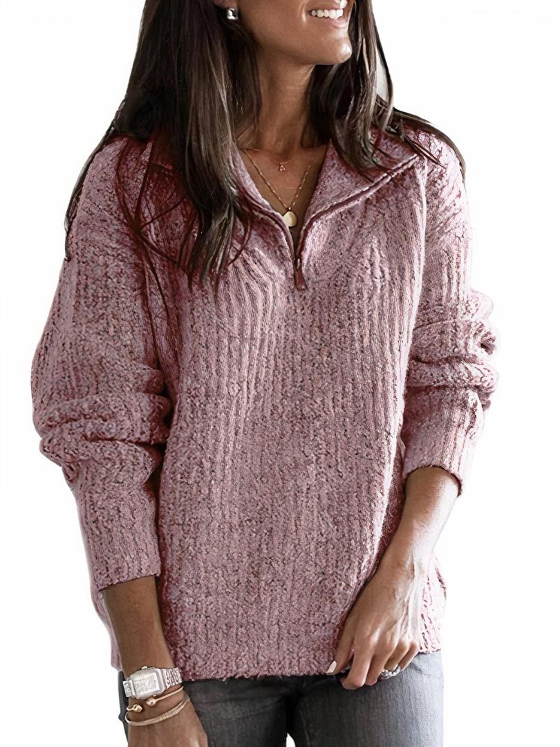 Lässiger Strickpullover Für Damen | Halber Reißverschluss