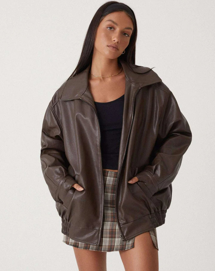 Oversize Damen-Lederjacke mit lockerer Passform