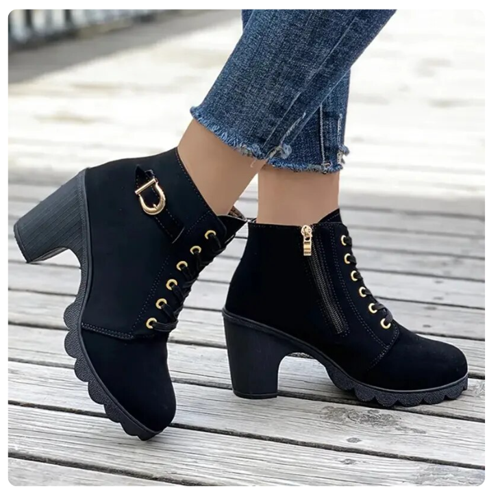Damen Trendige Stiefeletten Mit Schnürung | Seitlichem Reißverschluss