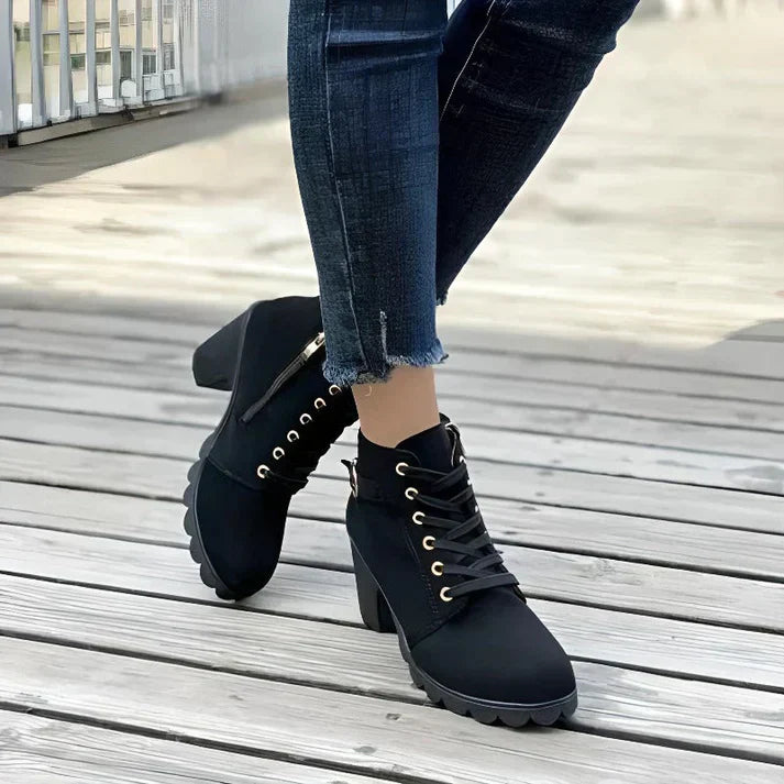 Damen Trendige Stiefeletten Mit Schnürung | Seitlichem Reißverschluss
