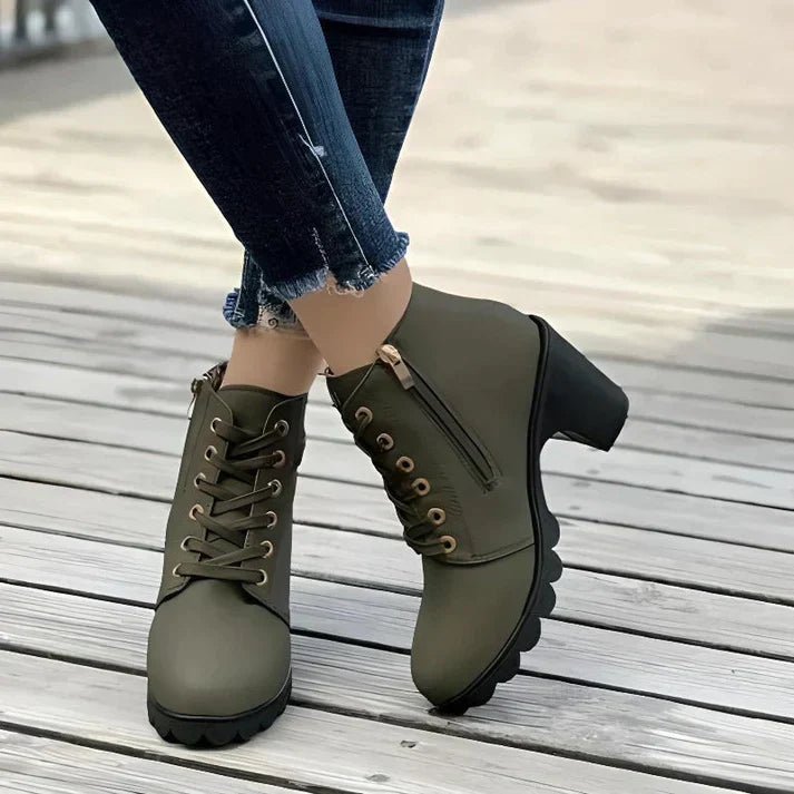 Damen Trendige Stiefeletten Mit Schnürung | Seitlichem Reißverschluss