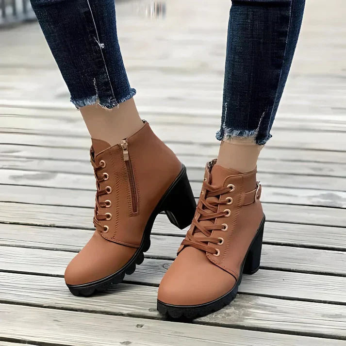 Damen Trendige Stiefeletten Mit Schnürung | Seitlichem Reißverschluss