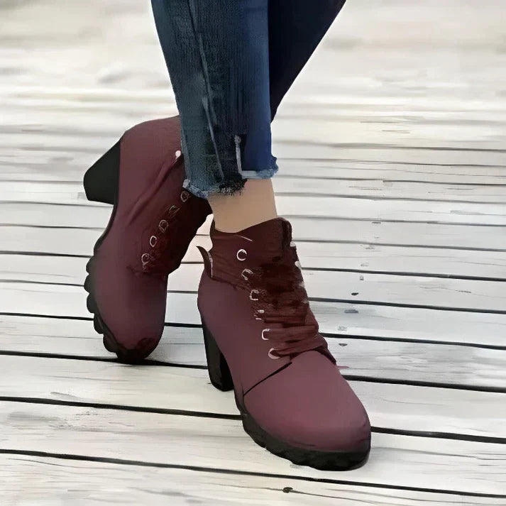 Damen Trendige Stiefeletten Mit Schnürung | Seitlichem Reißverschluss