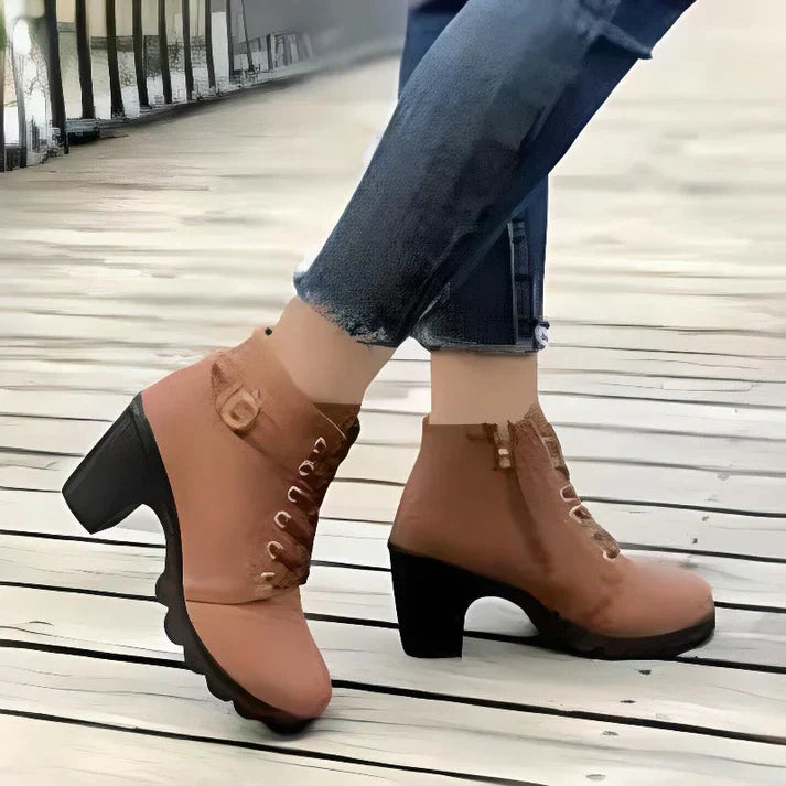 Damen Trendige Stiefeletten Mit Schnürung | Seitlichem Reißverschluss
