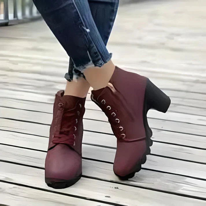 Damen Trendige Stiefeletten Mit Schnürung | Seitlichem Reißverschluss