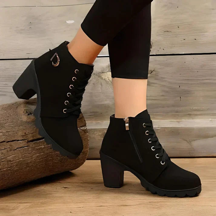 Damen Trendige Stiefeletten Mit Schnürung | Seitlichem Reißverschluss