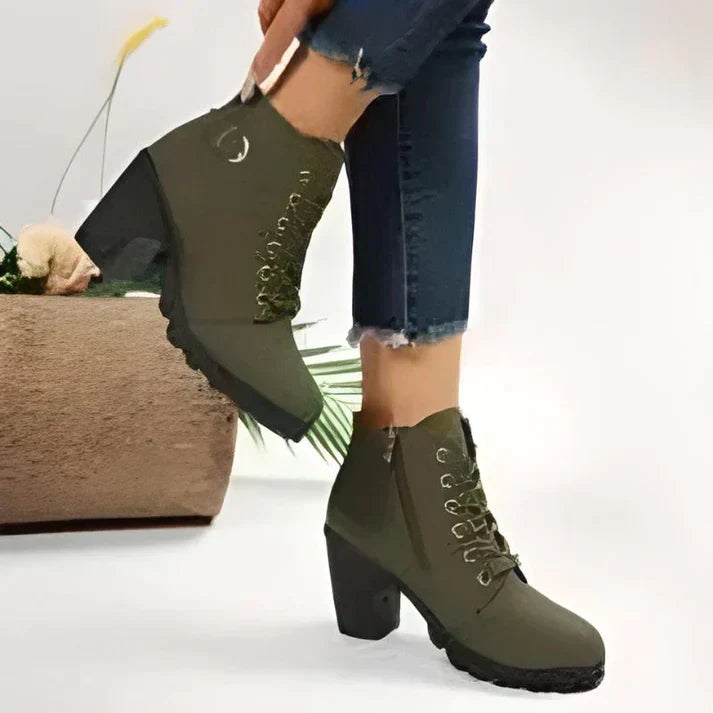 Damen Trendige Stiefeletten Mit Schnürung | Seitlichem Reißverschluss