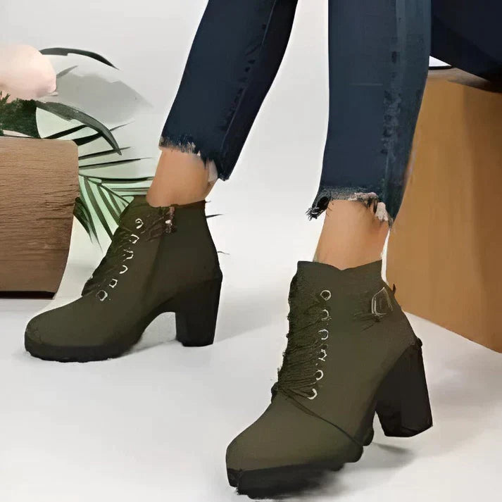 Damen Trendige Stiefeletten Mit Schnürung | Seitlichem Reißverschluss